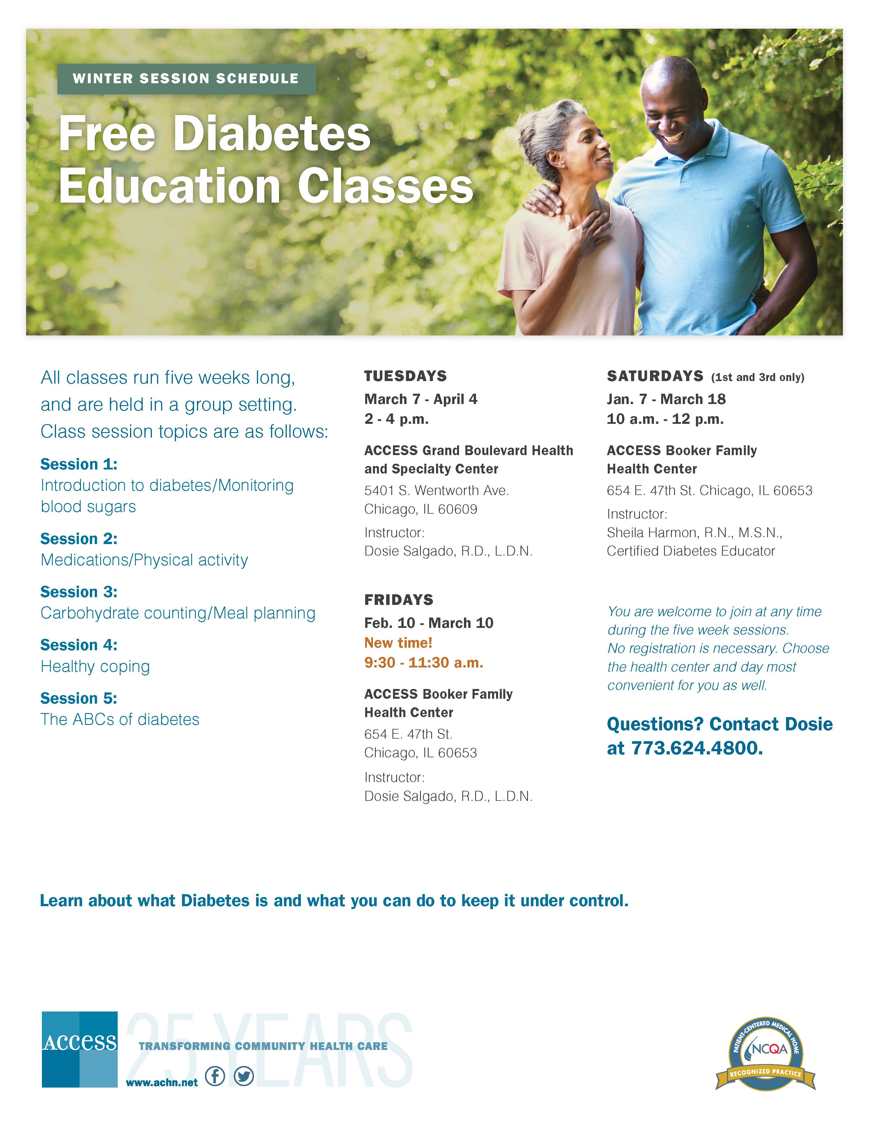 Free Diabetes education classes winter 2017